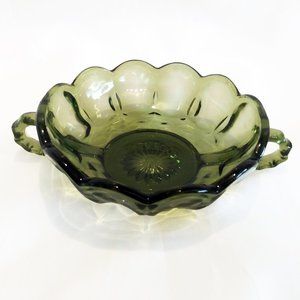 Vintage Anchor Hocking-Avocado Green-Double Handled Candy/Relish Dish